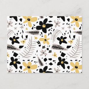 Abstract Black Yellow Grey Seamless Floral Pattern Holiday Postcard