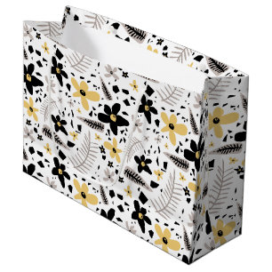 Abstract Black Yellow Grey Seamless Floral Pattern Large Gift Bag