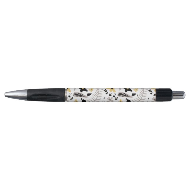Abstract Black Yellow Grey Seamless Floral Pattern Pen (Front)