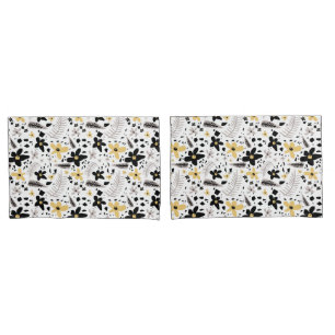 Abstract Black Yellow Grey Seamless Floral Pattern Pillowcase