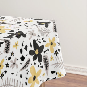 Abstract Black Yellow Grey Seamless Floral Pattern Tablecloth