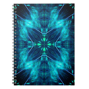 Abstract Bloom Aqua and Blue Fractal Design Notebook