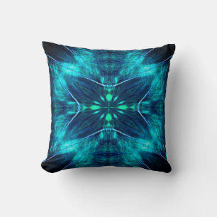 Abstract Bloom Aqua and Blue Fractal Design Throw Pillow