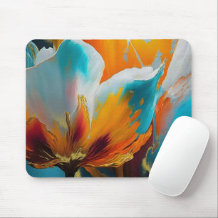 Abstract Bloom in Orange and Teal Mouse Pad