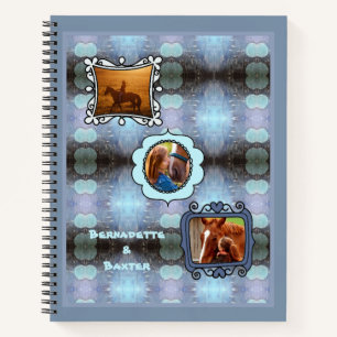 Abstract Blue 3 Photo Horse Pet Collage and Name Notebook