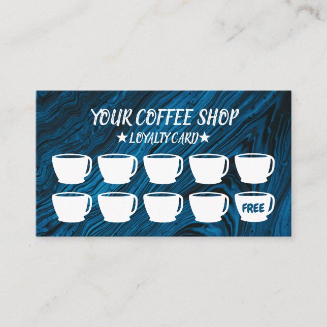 Abstract Blue Agate Coffee Cups Coffee Loyalty Card (Front)