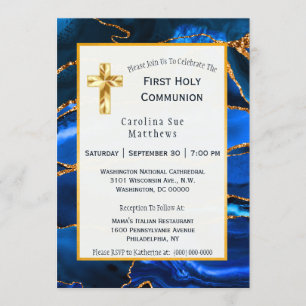 Abstract Blue Agate Watercolor Communion Invitation