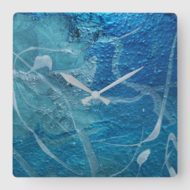 abstract blue and aqua design square wall clock (Front)