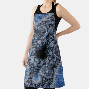Abstract Blue and Black Intricate Fractal Apron