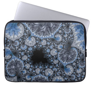 Abstract Blue and Black Intricate Fractal Laptop Sleeve