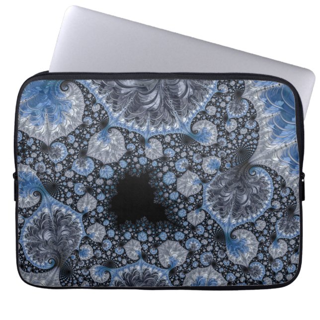 Abstract Blue and Black Intricate Fractal Laptop Sleeve (Front)