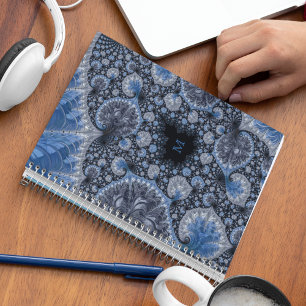 Abstract Blue and Black Intricate Fractal Notebook