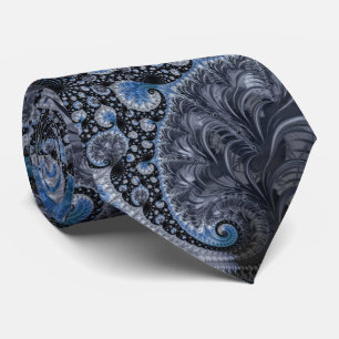 Abstract Blue and Black Intricate Fractal Tie