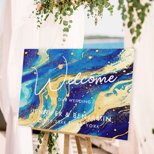 Abstract Blue and Gold Custom Wedding Welcome Acrylic Sign