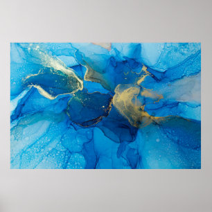 Abstract blue and gold fragment of colourful backg poster