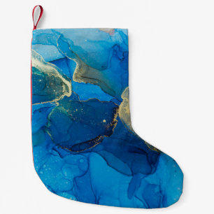 Abstract blue and gold fragment of colourful backg small christmas stocking