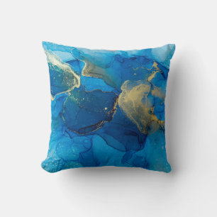 Abstract blue and gold fragment of colourful backg throw pillow