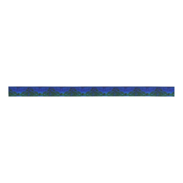 Abstract Blue and Green Dye Swirls Grosgrain Ribbon (Front)