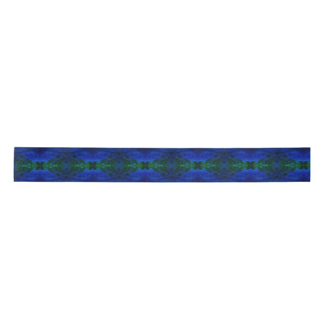 Abstract Blue and Green Dye Swirls Satin Ribbon (Front)