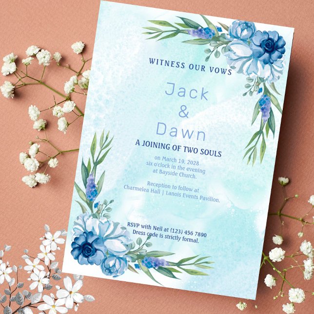 Abstract Blue and Green Floral Wedding Invitation (Creator Uploaded)