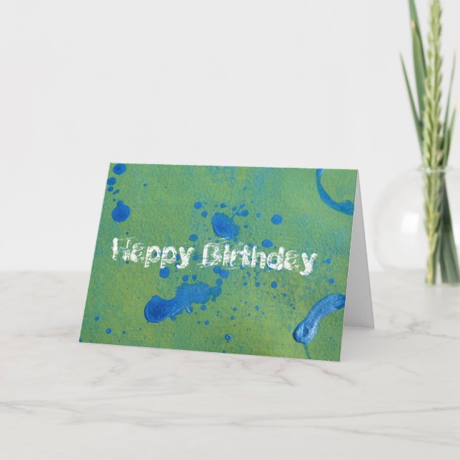 Abstract Blue and Green, Happy Birthday! Card (Front)