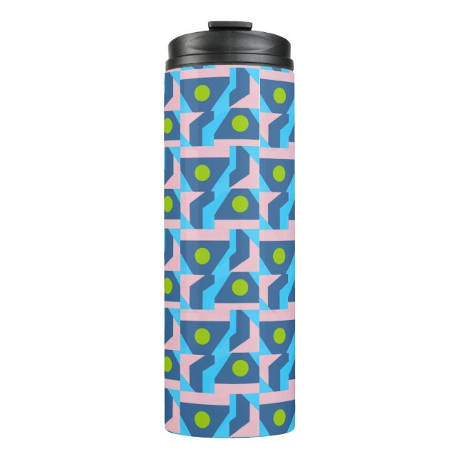 Abstract Blue and Green Pattern with Dots Thermal Tumbler (Front)