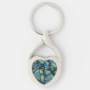 Abstract Blue and Green Patterned Art Keychain