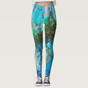 Abstract Blue and Green Textured Landscape Leggings