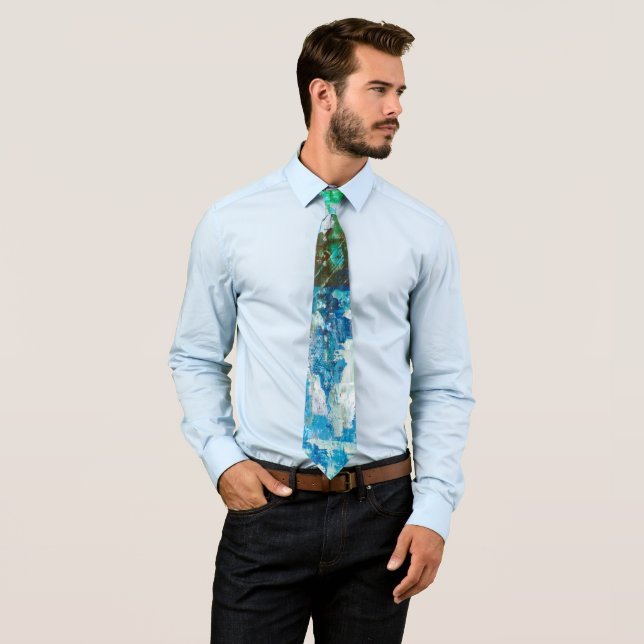 Abstract Blue and Green Textured Landscape Tie (In Situ)