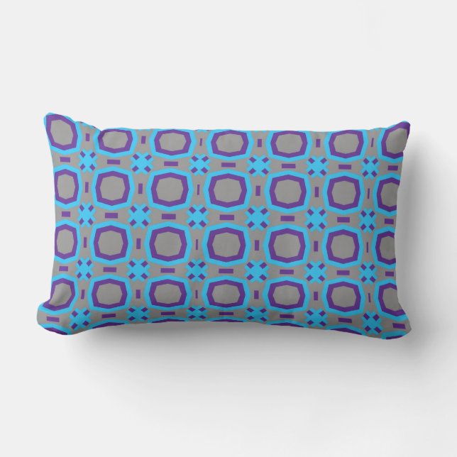 Abstract Blue and Grey Pattern with Polygons Lumbar Pillow (Front)