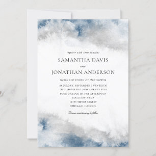 Abstract Blue and Grey Watercolor Wedding Invitation