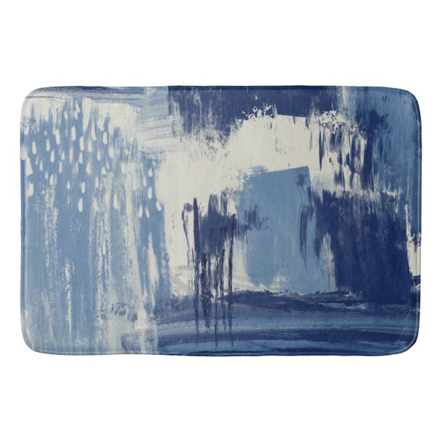 Abstract Blue and Ivory Bath Mat (Front)