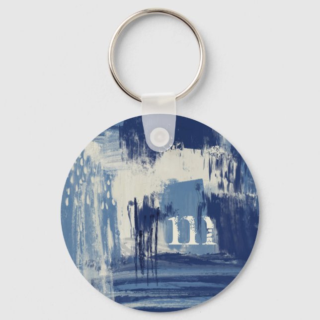 Abstract Blue and Ivory Keychain (Front)