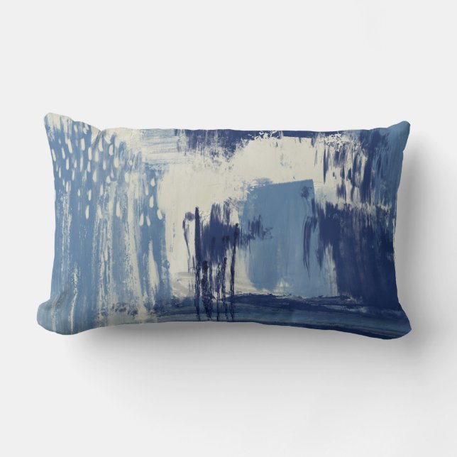 Abstract Blue and Ivory Lumbar Pillow (Front)
