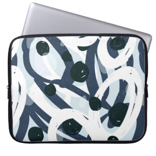 Abstract blue and navy brushstrokes painting illus laptop sleeve