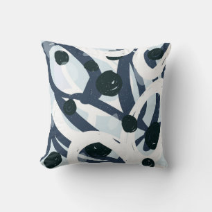 Abstract blue and navy brushstrokes painting illus throw pillow
