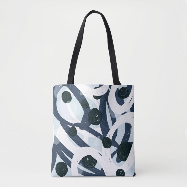 Abstract blue and navy brushstrokes painting illus tote bag (Front)