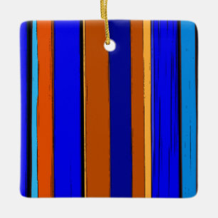 Abstract Blue And Orange 930 - Vertical Stripes Ceramic Ornament
