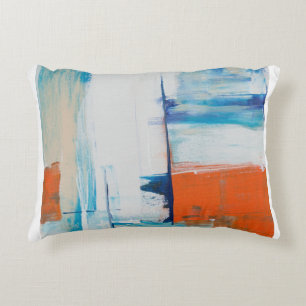 Abstract Blue and Orange Modern Art Accent Pillow