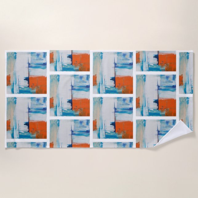 Abstract Blue and Orange Modern Art Beach Towel (Front)