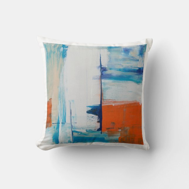 Abstract Blue and Orange Modern Art Throw Pillow (Front)