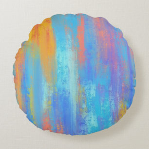Abstract Blue and Orange Round Pillow
