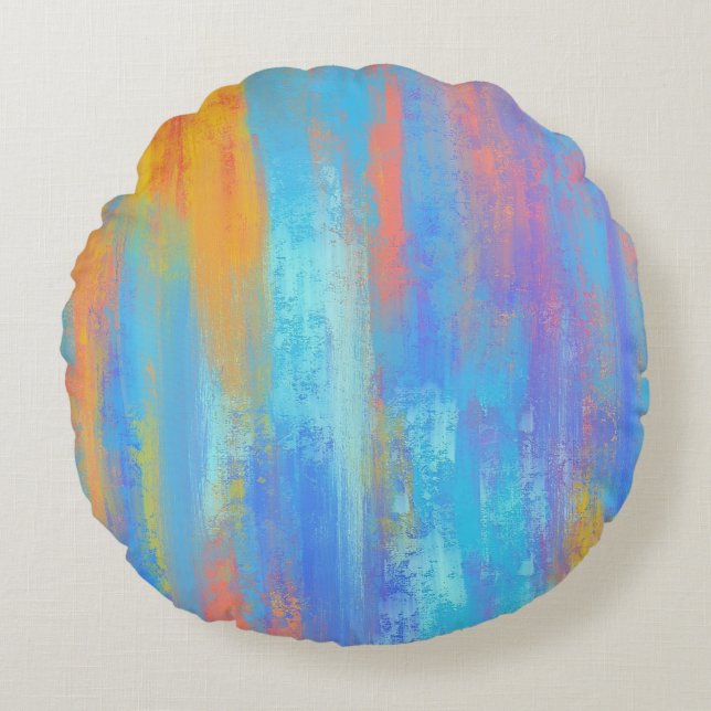 Abstract Blue and Orange Round Pillow (Front)