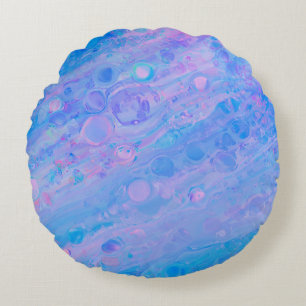 Abstract Blue and Pink Bubbly Mermaid Ocean Round Pillow