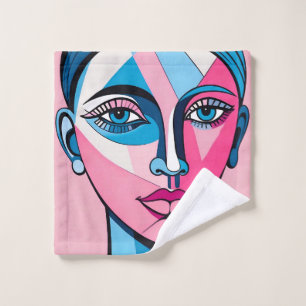 Abstract Blue and Pink Face Art Bath Towel Set