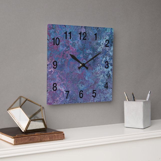 Abstract Blue and purple colourful design 3 Square Wall Clock (Office)