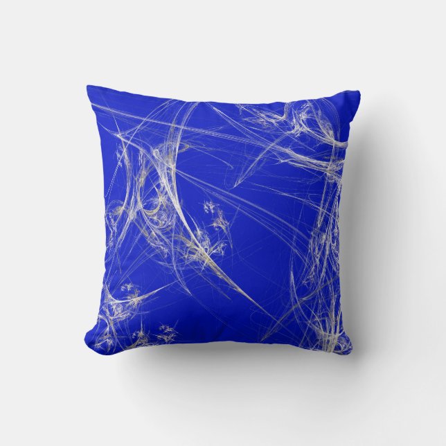 Abstract Blue and White Fractal Pillow (Front)