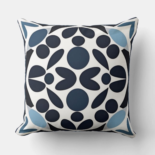 Abstract Blue and White Geometric Pattern Throw Pillow (Front)