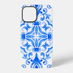 Abstract blue and white hand drawn tile seamless o iPhone 12 case