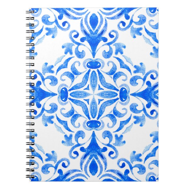 Abstract blue and white hand drawn tile seamless o notebook (Front)